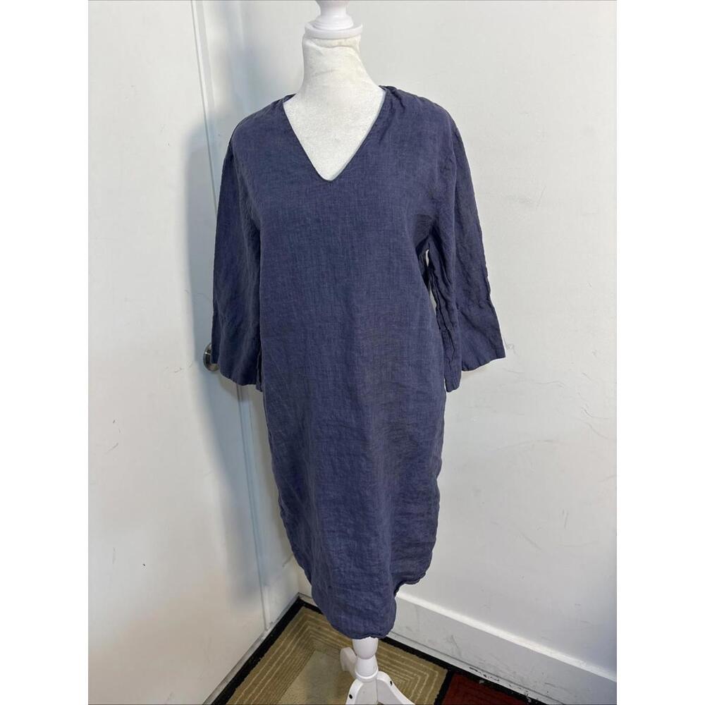 Jarbo Smokey Blue Linen Lagenlook Minimalist‎ Dress Size 1 Excellent Capsule